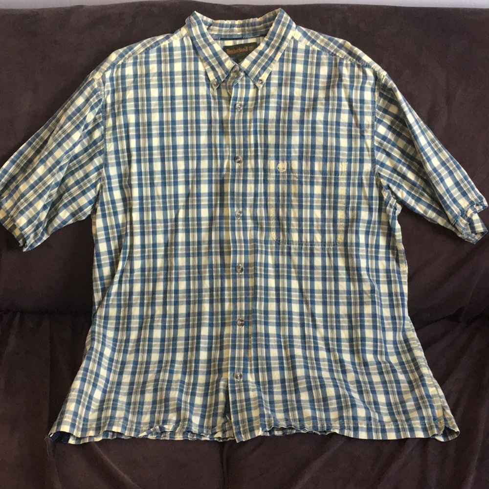 Short Sleeve Yellow Timberland Button Down Shirt